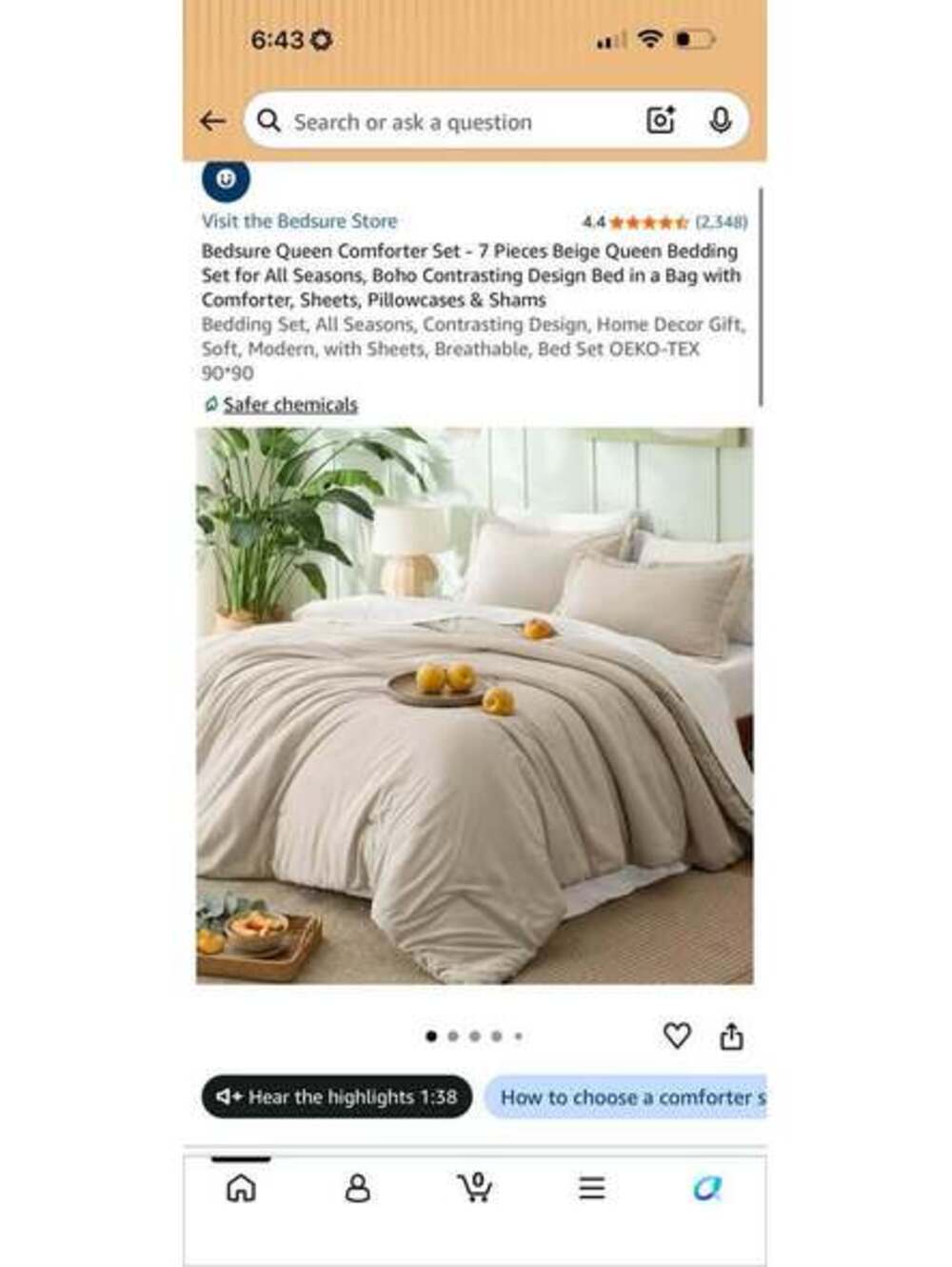 Bedsure Queen Comforter Set - 7 Pieces Beige Queen Bedding Set for All Seasons